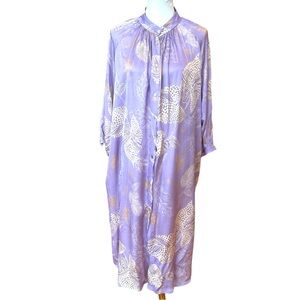 SENES silk blend long sleeve purple and lilac prints tunic Italian dress Sz XL